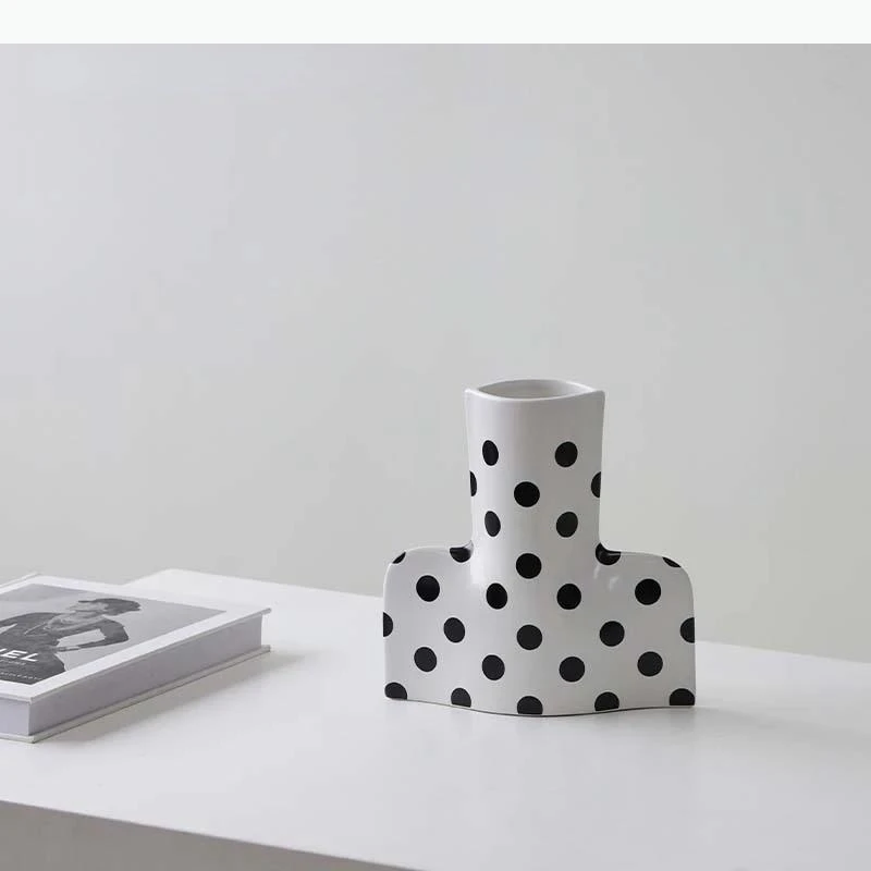 Ceramic Vase Black and Wave Point Geometric Flower Vase Terrarium Flower Pot Home Decoration Accessories