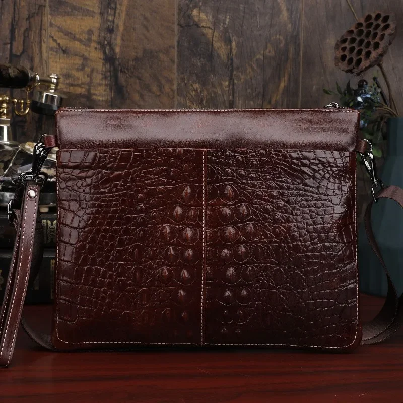 Crocodile Pattern Real Leather Document Handbag Business Bag Genuine Cowhide Shoulder Messenger Briefcase Tablet Computer Pack