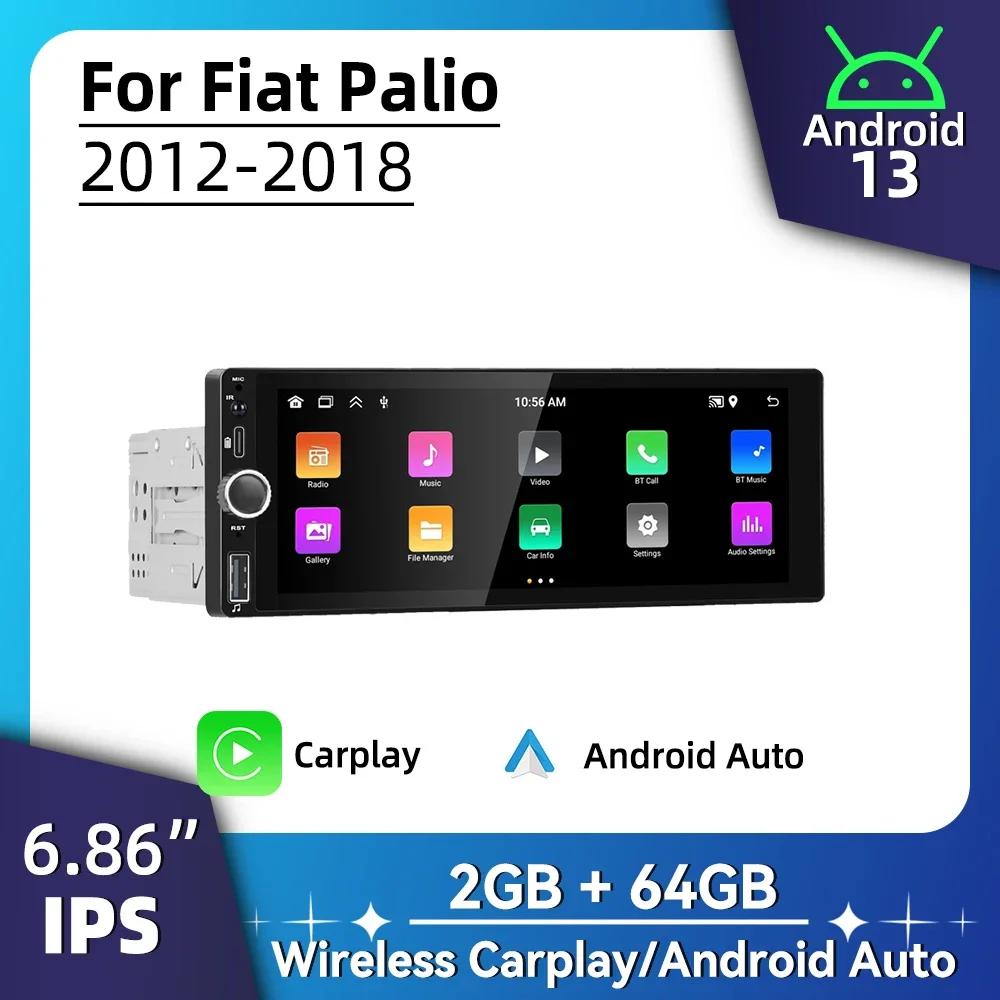 

Автомобильный радиоприемник 1 Din Android для Fiat Palio 2012-2018 6,86 дюйма, стерео экран Carplay, Android, мультимедийное головное устройство, GPS BT-навигация