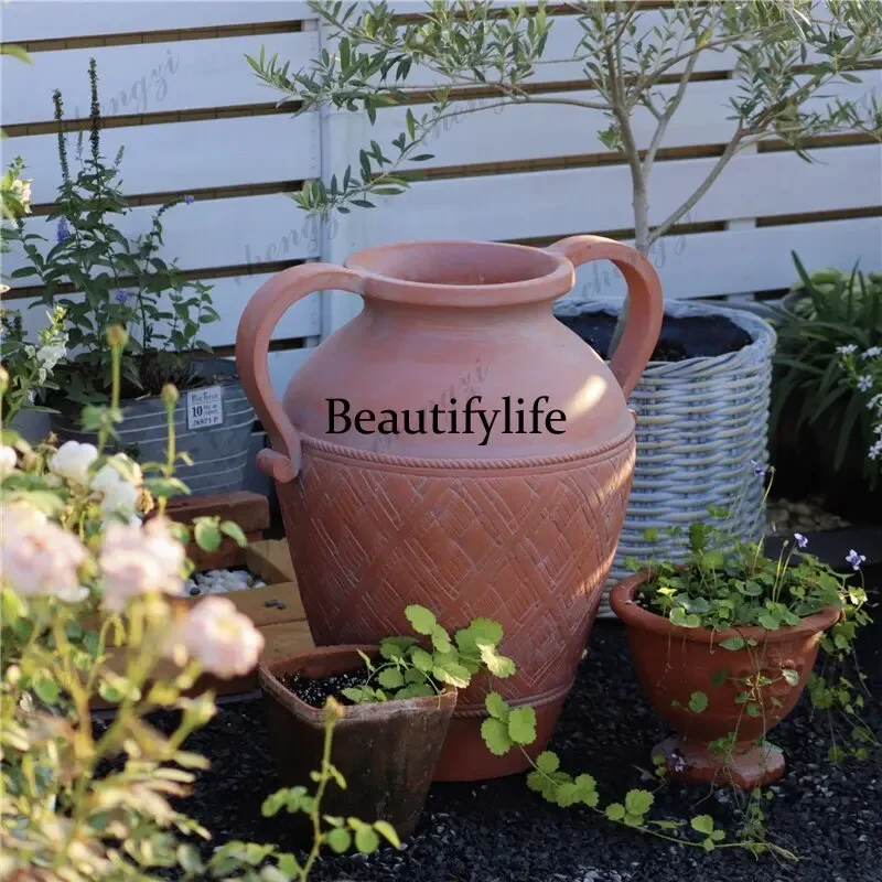 NQ52 Binaural big belly jar old ceramic color outdoor garden garden decoration landscaping ornament