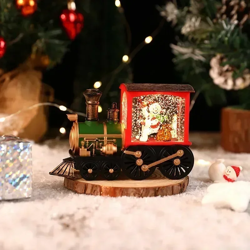 Charming Christmas Eve Music Box Gift Water-filled Christmas Train Ornaments with Led Lights Christmas Decorations CrystalBall