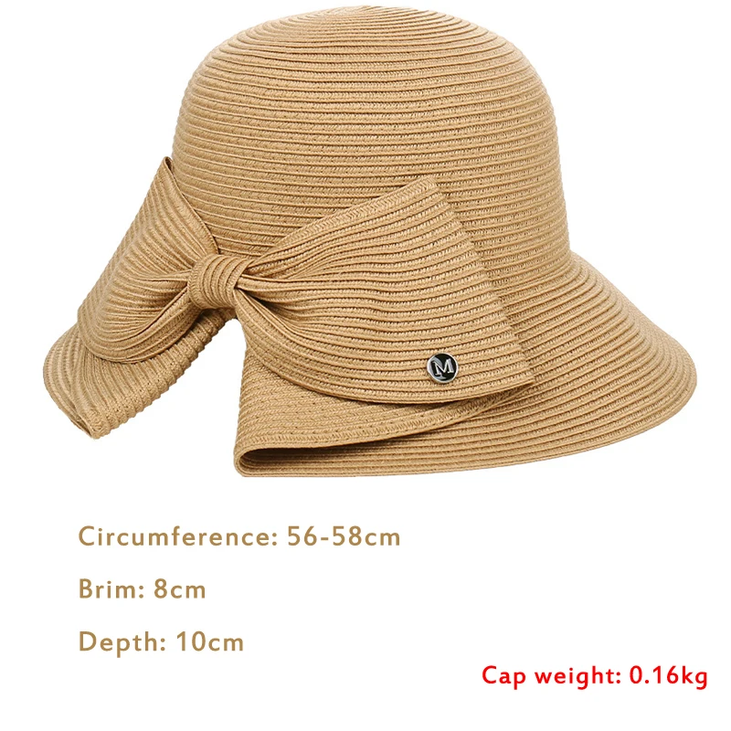 New Popular Bow Anti-UV Sun Hat Cap Wide Brim Summer Hats For Women Beach Panama Straw Dome Bucket Cap Breathable Visor Bonnet