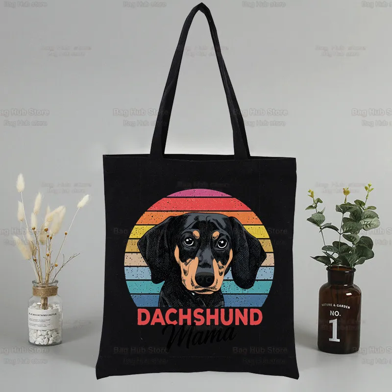 Dachshund Teckel Cute Dog Women Shopping Canvas Bag Female Girl Tote Eco Harajuku Shopper Shoulder Bags