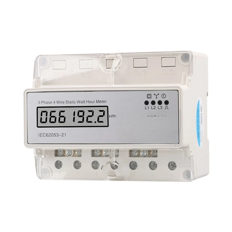 DTS6619-022 Three-phase Liquid Crystal Display Household 380V Rail Type Watt-hour Meter 7P Energy Meter 100A