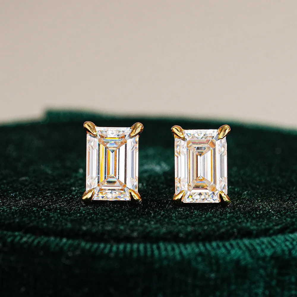 

5*7mm Emerald Cut Moissanite Earrings for Women 4 Claws Rectangular 1Ct D Color S925 Silver Plated 18K White Gold Stud Earring