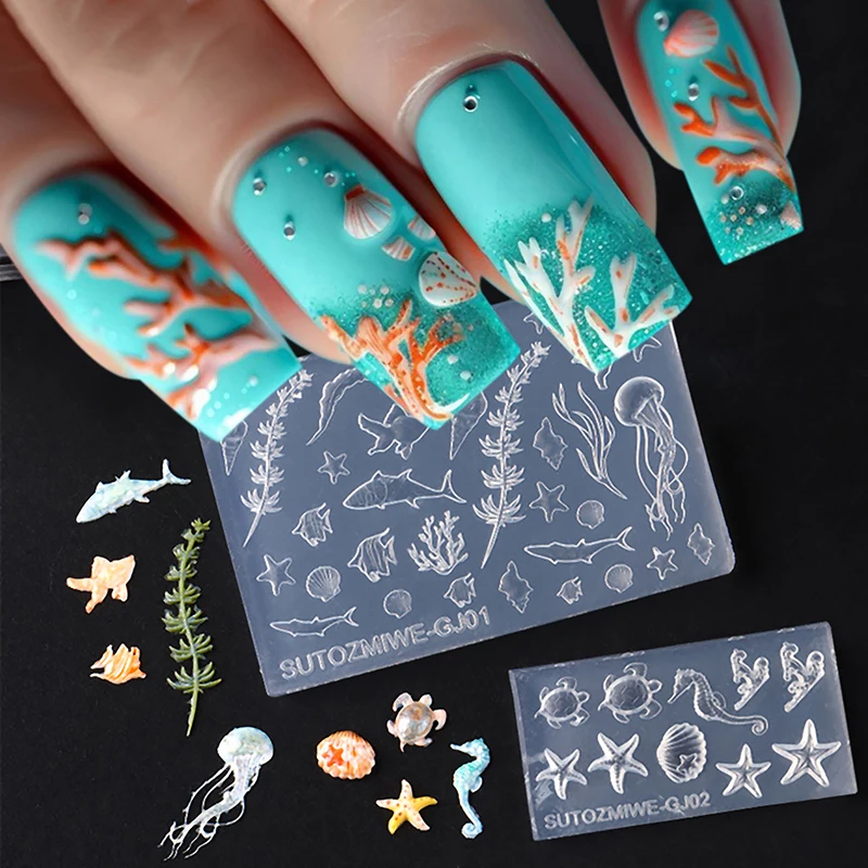 Nail Art Soft Silicone Mold Shell Conch Molds 3D Silicone Carved Ocean Style Template Nail Accessories For Salon DIY Nail Design