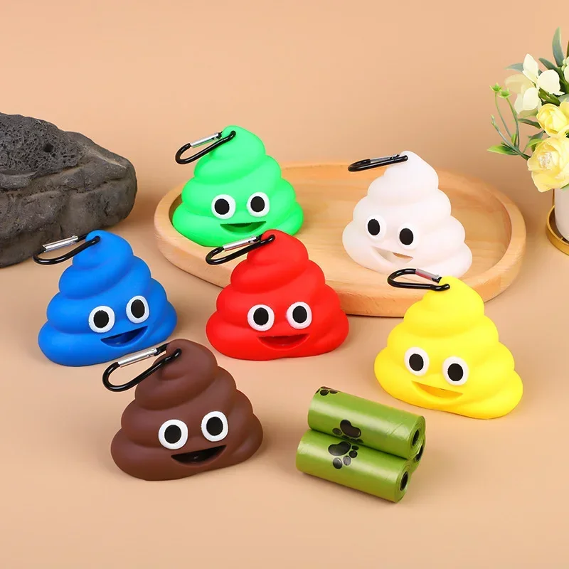 Portable Dog Poop Bags Dispenser Holder Shit-shaped Trash Sack Case Carrier Outdoor Garbage Storage Box for Pet Faeces Cleaning