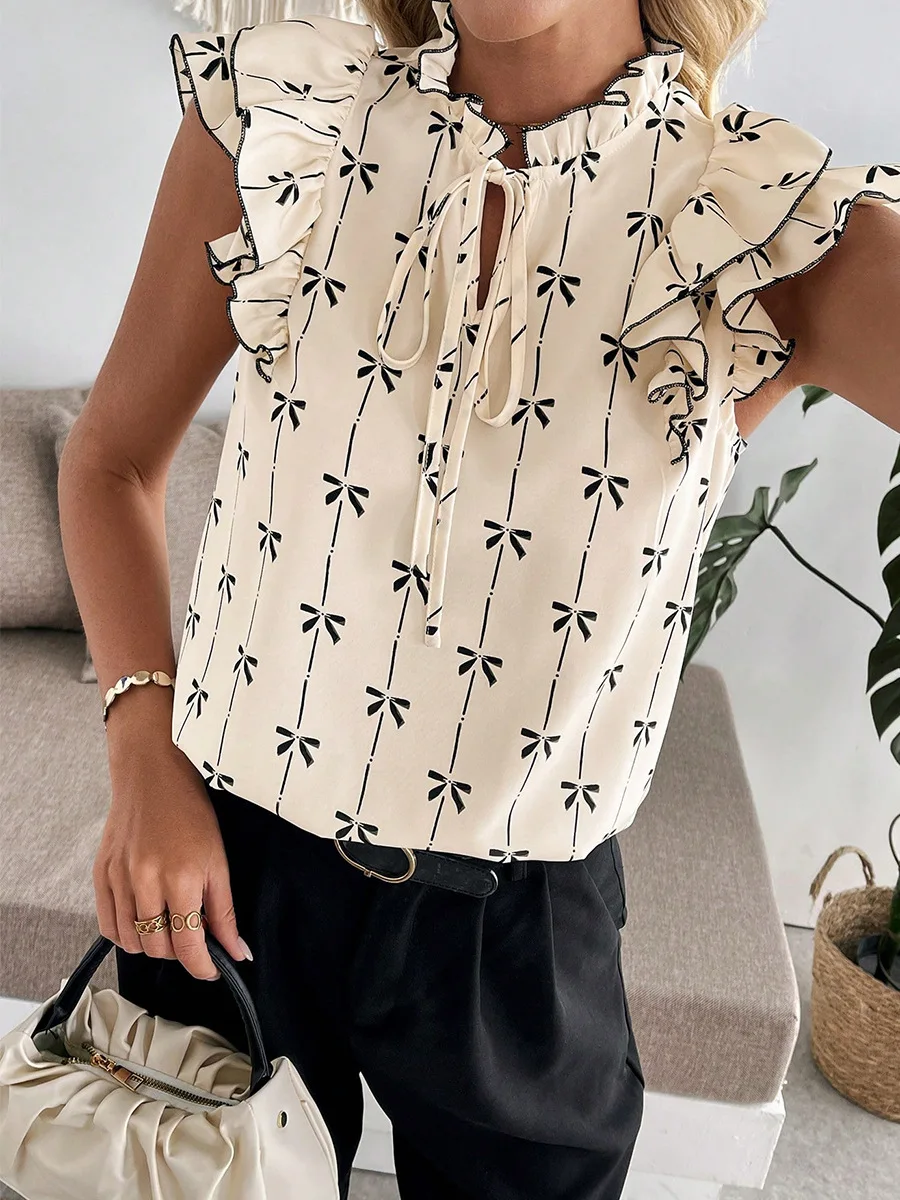 مثير 2025 الصيف لوتس ليف قميص بأكمام قصيرة مع الرباط الدانتيل طوق البلوز للنساء تي شيرت البلوز القمم