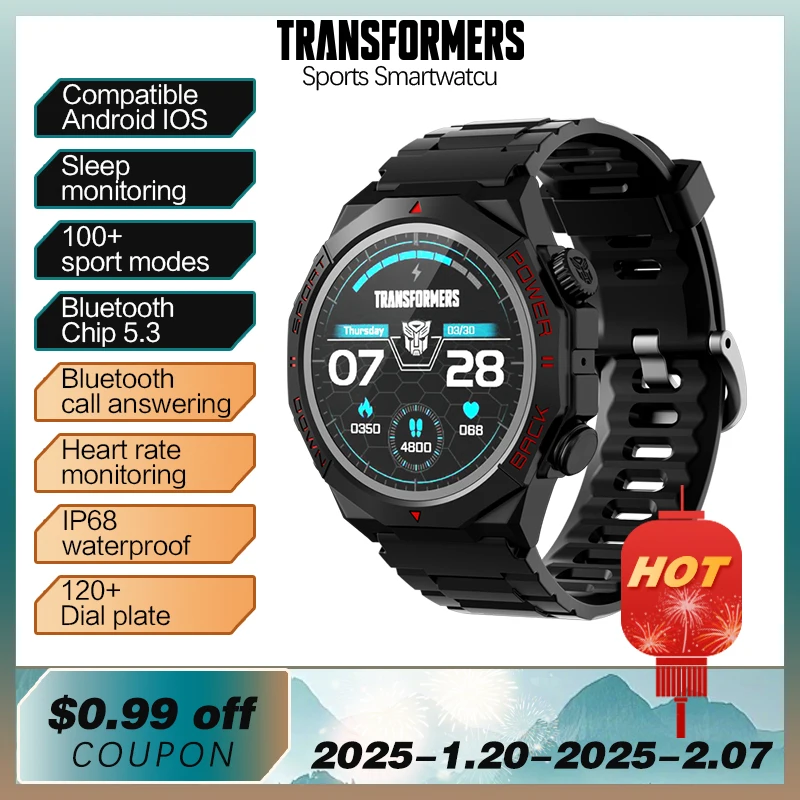 

TRANSFORMERS TF-H13 New 1.39 inch UHD Bluetooth Talk Smartwatch 300 Mah Music IP68 Waterproof Health Monitoring Smart Watch Men