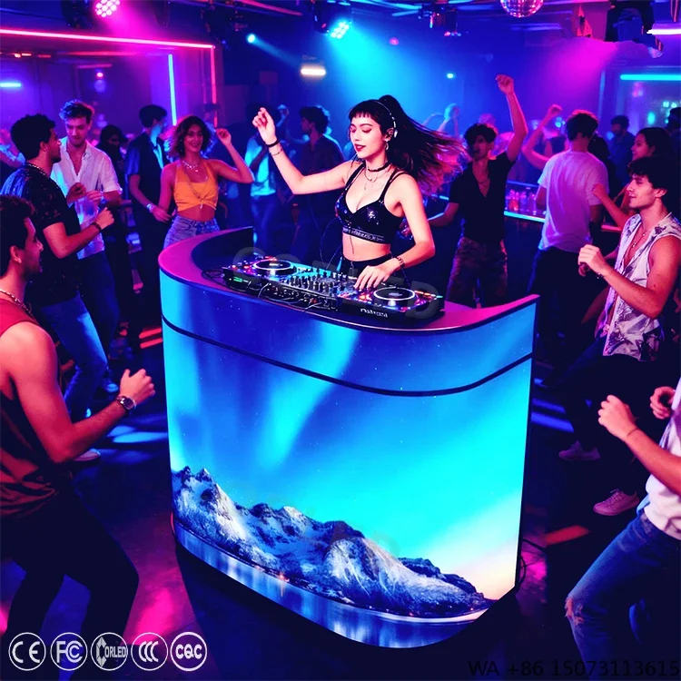 Cabina de DJ LED Portátil e Impermeable, Mesa Plegable P1.8 P2.5 GOB Curva, Pantalla LED Cúbica para Eventos Musicales, Conciertos, Discotecas, Stock en EE. UU.