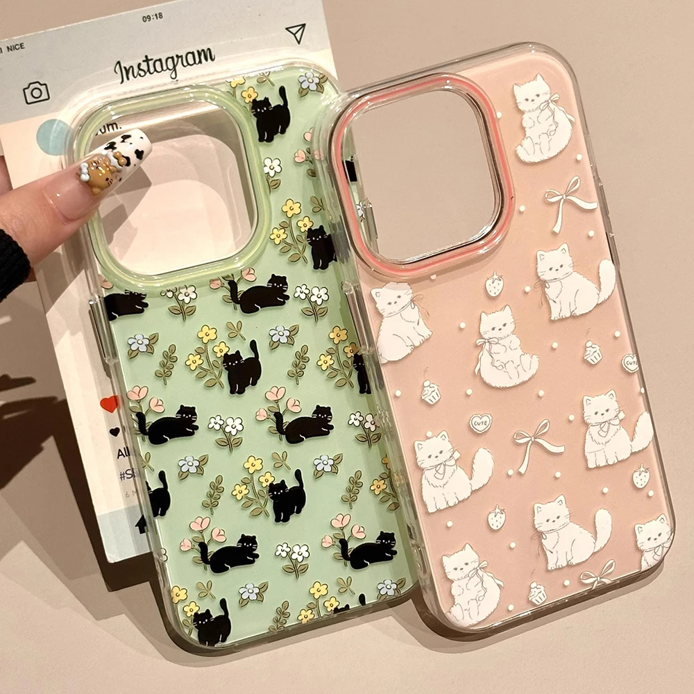 

Lovely Cute Cat Silicone Phone Case For iPhone 16 15 14 13 Pro Max 15Pro 14Pro 16Pro Shockproof Cartoon Fashion Soft Cover Funda