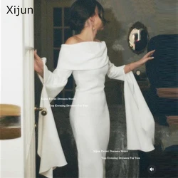 Xijun Elegant Ivory Crepe Evening Dresses Cape Sleeves Off The Shoulder Mermaid Prom Dresses Saudi Arabric Prom Gowns Customized
