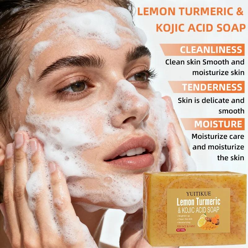 Lemon Turmeric Kojic Acid Soap 100g - Triple Brightening, Deep Cleansing & Moisturizing, for Face & Hand, All Skin Types