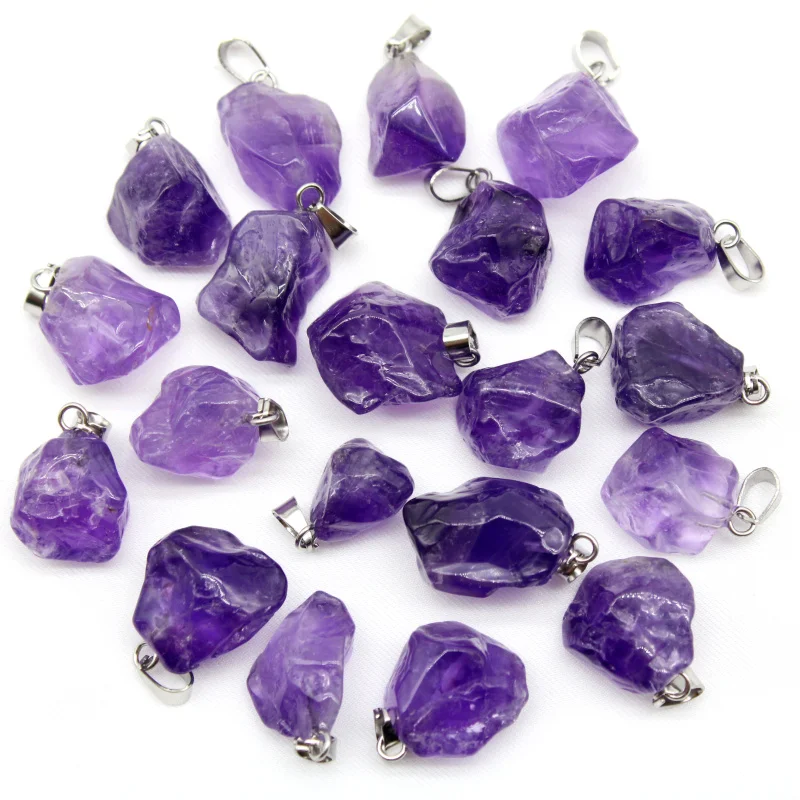 Small Natural Stone Amethysts Pendant Quartz Crystal Irregular Charm for Handmade Jewelry Making Necklace Earring Diy 15pcs