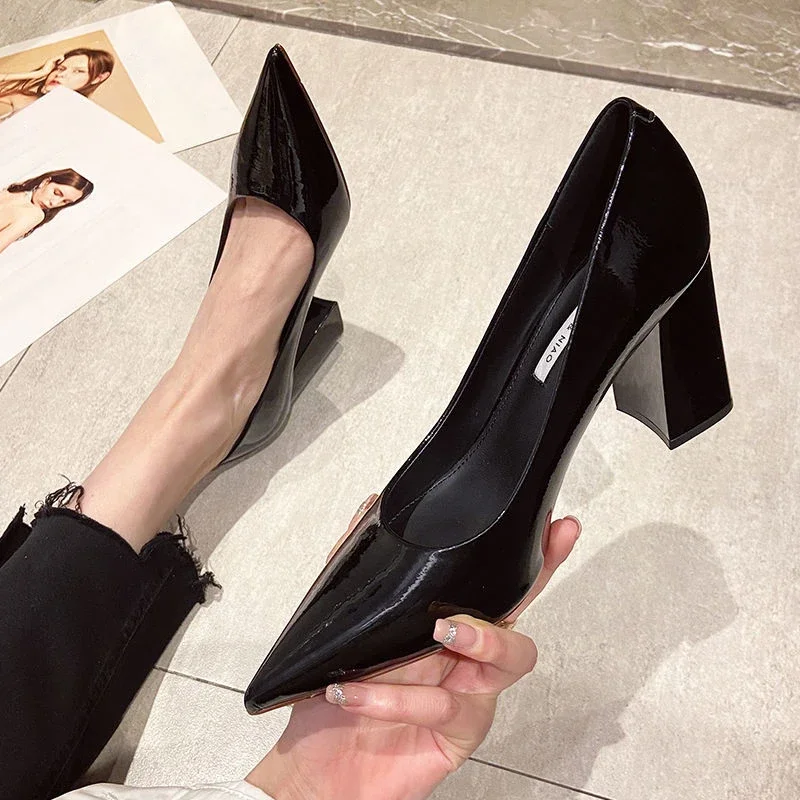 Buty damskie Pointed Toe Sexy Super High Heel Shallow Ladies Footwear Office Square Heels on Offer Chic Point Comfortable A E