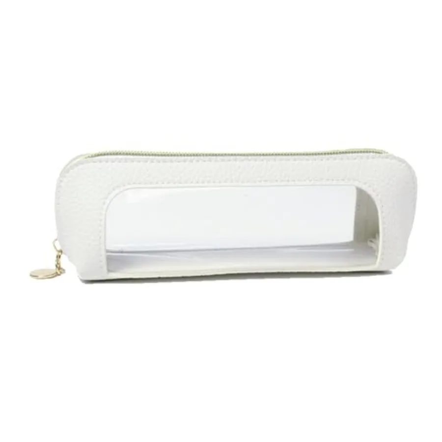 

Makeup Brush Bag with Zipper, Portable Cosmetic Brush Organizer Case, Travel Brush Bag with Transparent Window, PU Leather Make