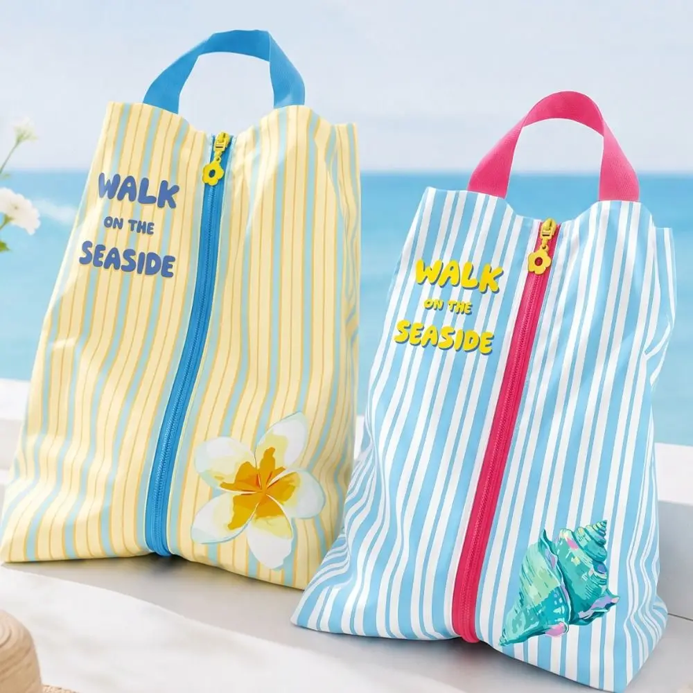 Breathable Shoes Storage Bag Carrying Handle Zipper Closure Travel Shoe Bag Striped Pattern Lightweight Shoes Organizer