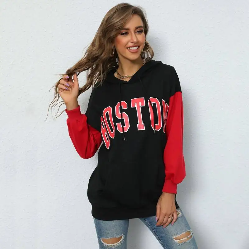 

Color Block Hoodie Women's Casual Sportswear Printed Letter Design Long Sleeve Loose Fit Sweatshirt Autumn Season Fashion
