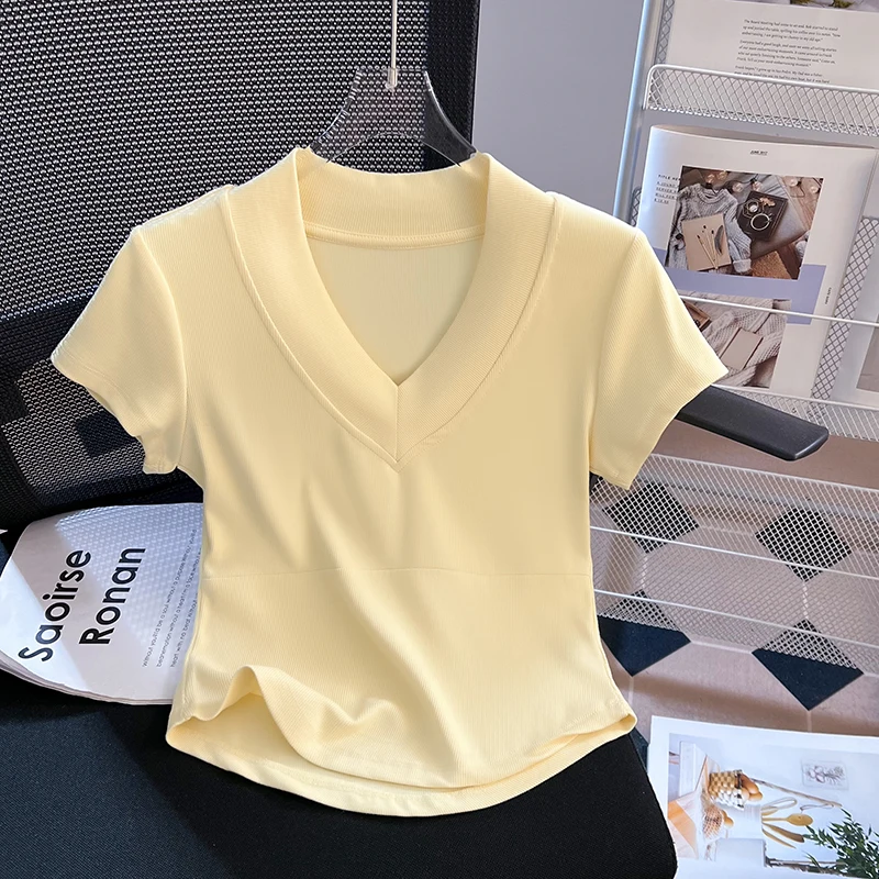 

Женская летняя повседневная футболка Ele V-Ne Slim Fit, высокое качество, производство Гуанчжоу, Thirteenth Fac