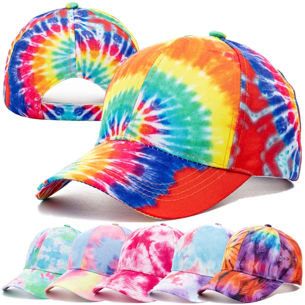 

New Outdoor Casual Tie Dye Caps For Women Rainbow Colorful Baseball Cap Female Fashion Streetwear Summer Hat