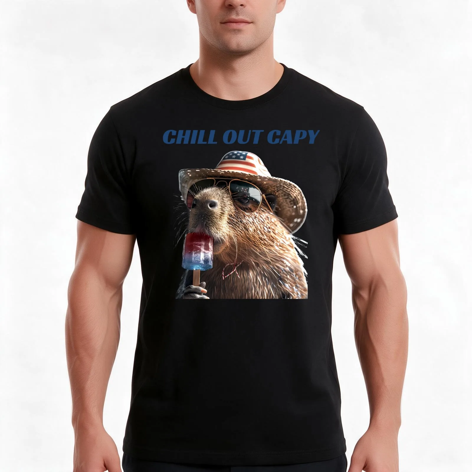Chill Out Capy Summer Vibes On Rodent Times T-Shirt, Summer Casual Cotton Tee, Oversized Streetwear Tops, Vintage Graphic Print