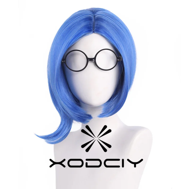 Sadness Blue Wig Cosplay wig Role Play Sadness blue Hair Costumes with Glasses