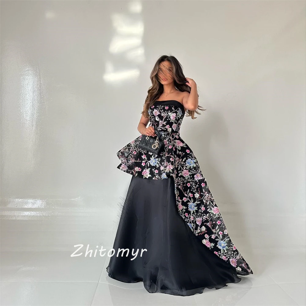 Ball Dress Saudi Arabia Prom Exquisite Strapless  Gown Embroidery Floor-Length Draped Satin Bespoke Occasion Dresses Evening