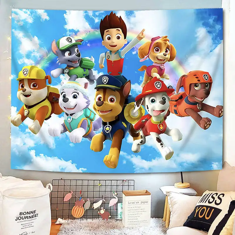 P-PAW P-Patrol Wandteppich, Kinder-Cartoon-Wandbehang mit Allen Hunden & Ryder für Schlafzimmerdekoration