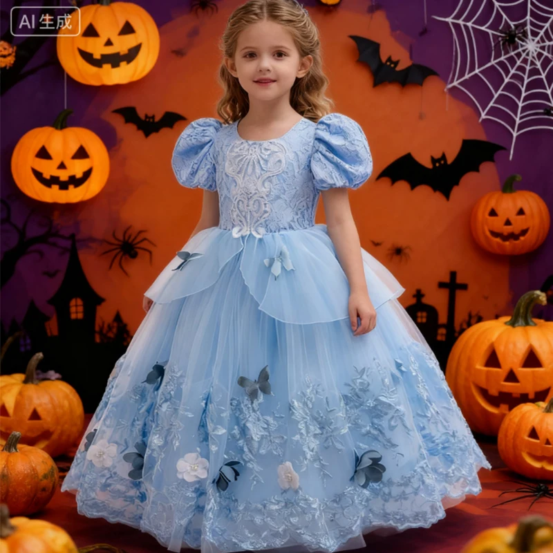 

Teenagers Halloween Costume Girl New Movie Role Blue Butterfly Princess Dress Girls Carnival Birthday Party Dress Ball Gown