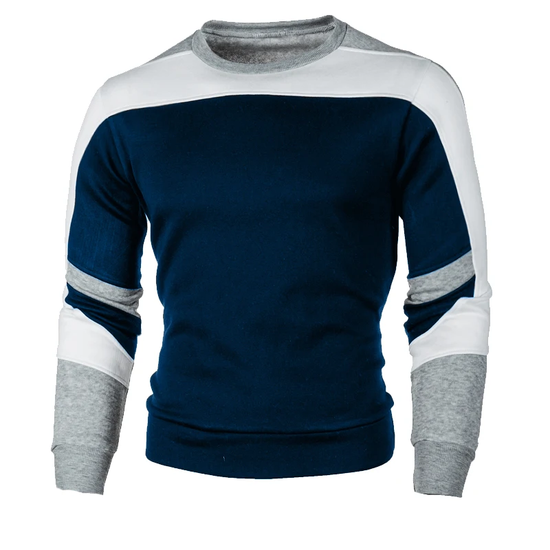 New Men\'s Casual Crewneck Sweatshirt Color Block Autum Spring Pullover Sweatshirts