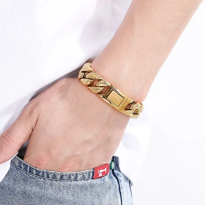 Kalen 19-21cm Long Stainless Steel Men\'s Bracelet Vintage Biker Party Fashion Jewelry Metal Polka Dot Chain Thick Accessories