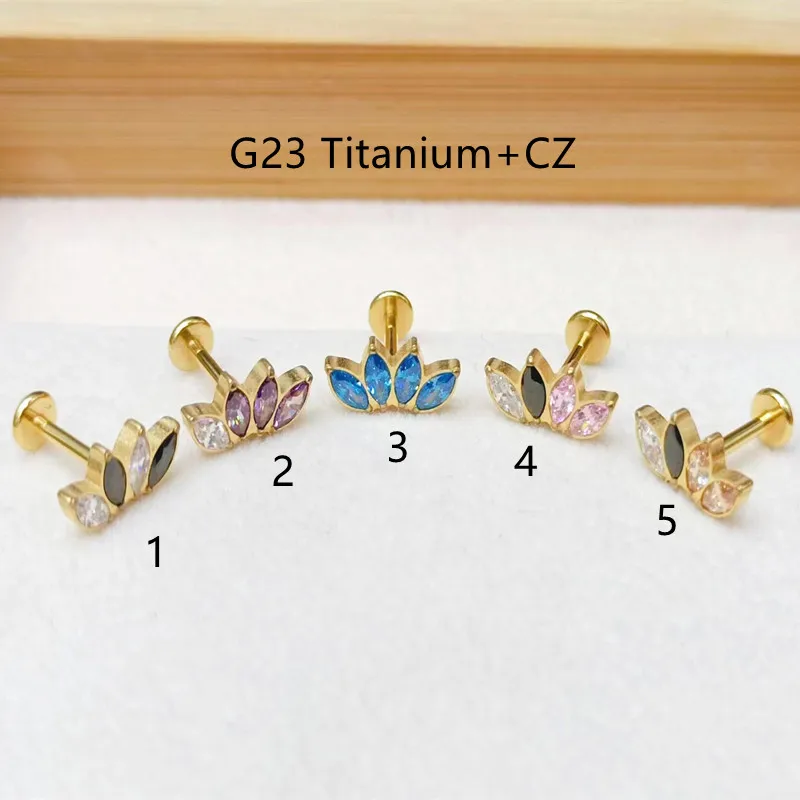 

10pcs Body Jewelry 16GX8MM G23 Titanium Colorful CZ Crown Lip Labret Bar Ear Helix Tragus Rook Bar Piercing Jewelry Sliver/Gold