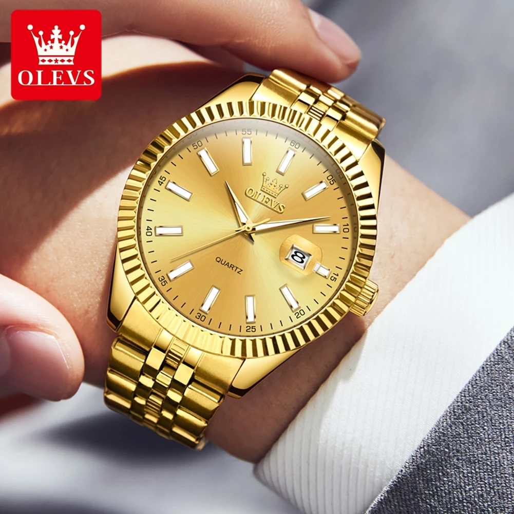 OLEVS-reloj de cuarzo 5593 Original para hombre, cronógrafo de mano de acero inoxidable, luminoso, resistente al agua, de marca de lujo, de alta calidad