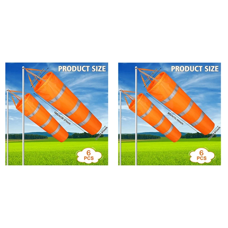 6PCS Wind Sock Rip-Stop Wind Direction Measurement Sock Bag With Reflective Belt For Outdoors Airport Farm