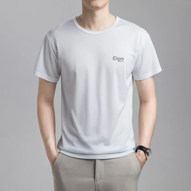 Summer Ice Silk T-shirt Men's Cold Short Sleeve O-neck Stretch Quick-drying Breathable Sports Shirt T Shirt Men image 5