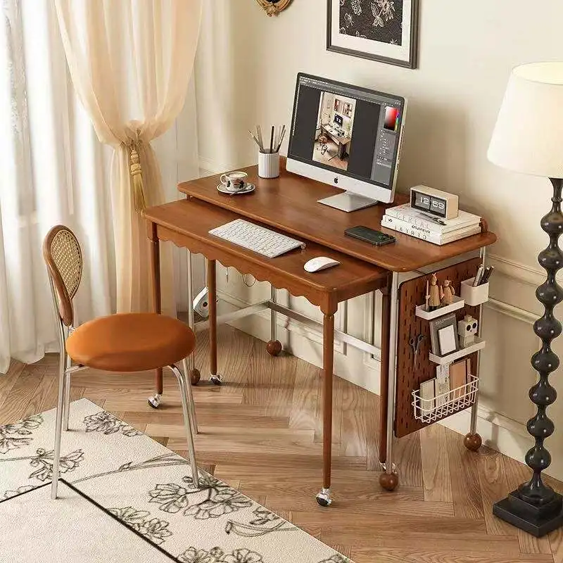 French vintage solid wood retractable desk small apartment bedroom study room home used second-hand simple combination office de