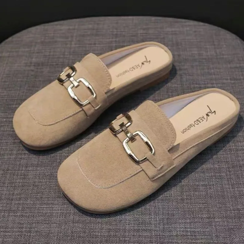 

Plus Size Women's Retro Mules Soft Leather Soft Sole Closed Toe Half Slip On Lazy Shoes New Spring Summer Style