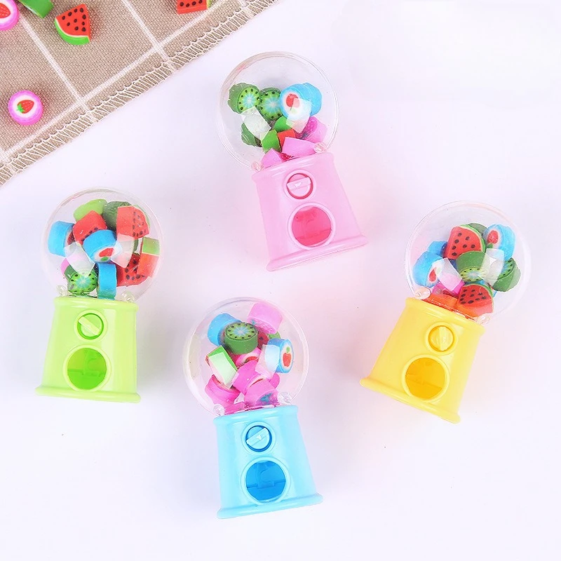 Útiles escolares, máquina Gashapon creativa, juego de borradores de dibujos animados de frutas, regalos de borrador para estudiantes, recompensas al por mayor, papelería Kawaii