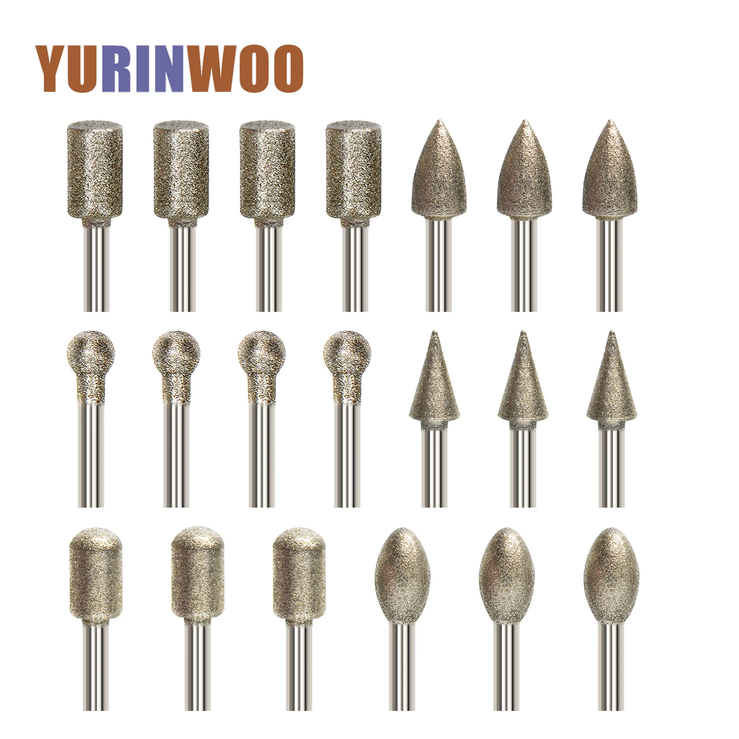 Stone Carving Set Diamond Burr Bits, 20PCS Polishing Kits Rotary Tools Accessories with 1/8’ Shank For Carving, Engraving, Grind