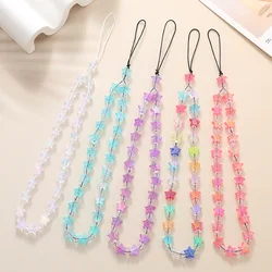 Y2k Five-Pointed Star Bead Phone Strap Charm Chain Cellphone Lanyard Keychain Woman Girl Bag Camera Pendant For Airpods Case