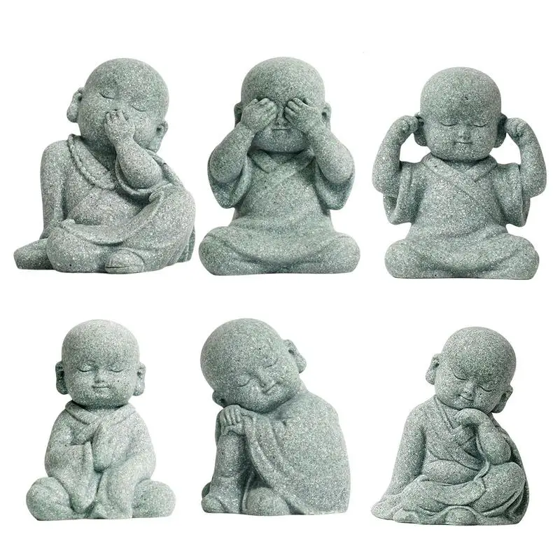 Child Monks Buddha Statues Tea Pets Desk Home Tabletop Figurine Decoration Zen Monk Figurine Cute Resin Ornament