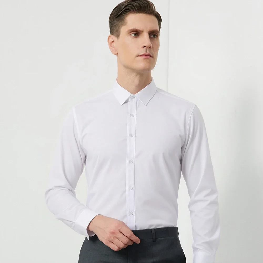 Men's Wrinkle-Free Solid Casual Dress Shirt Soft Slight Stretch Mature Style Long Sleeve for Business Work & Leisure Activities