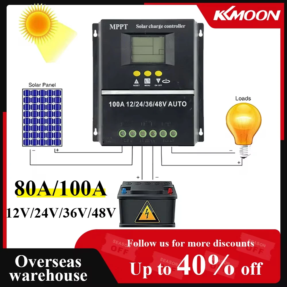 

Контроллер заряда солнечной батареи 100A/80A MPPT/PWM 12 В/24 В/36 В/48 В, автоматический контроллер, инструменты, зарядное устройство солнечной батареи PV с ЖК и двойным USB
