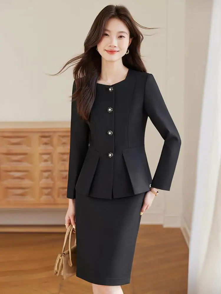 

Autumn Winter Vintage Women Solid Square Neck Single Breasted Long Sleeved Blazer Coat And High Waist Short Skirt Two Piece Set