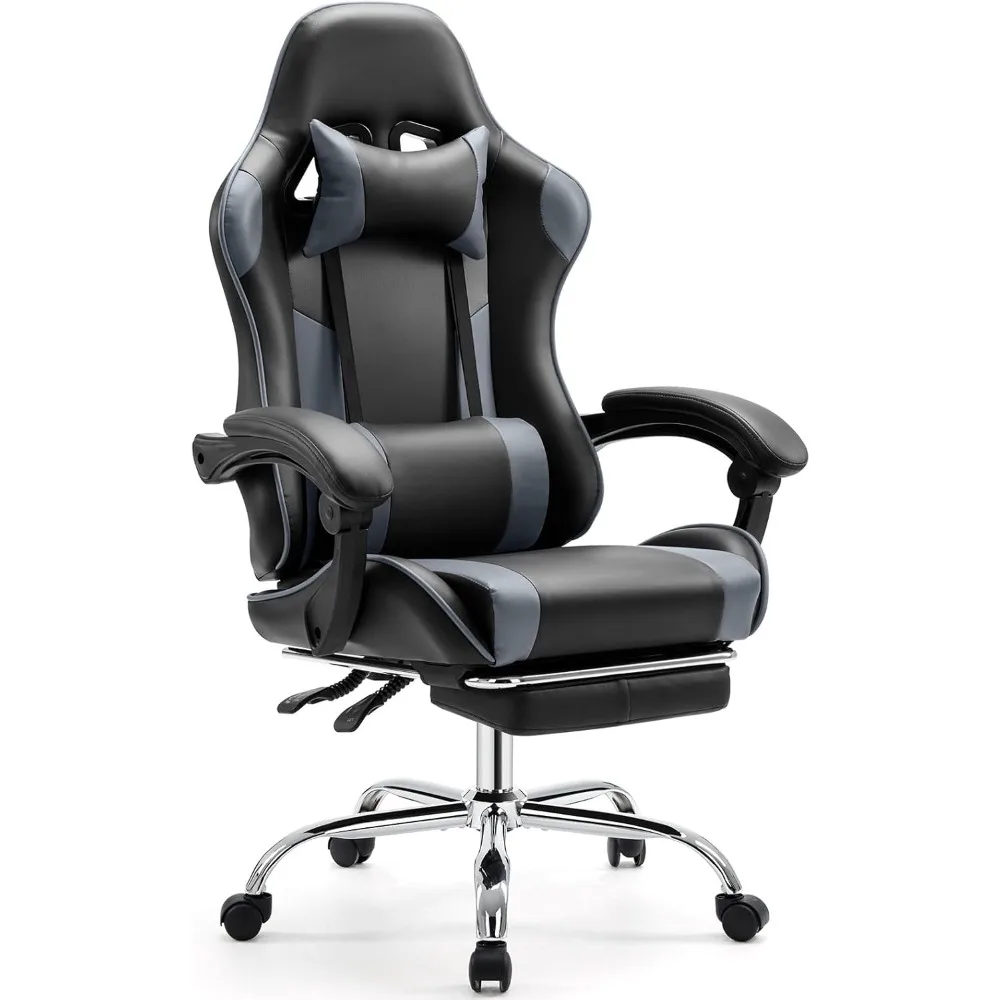 

Video Game Desk Chair - Ergonomic Computer with Footrest and Comfy Lumbar Support, PU Leather Recliner with Headrest