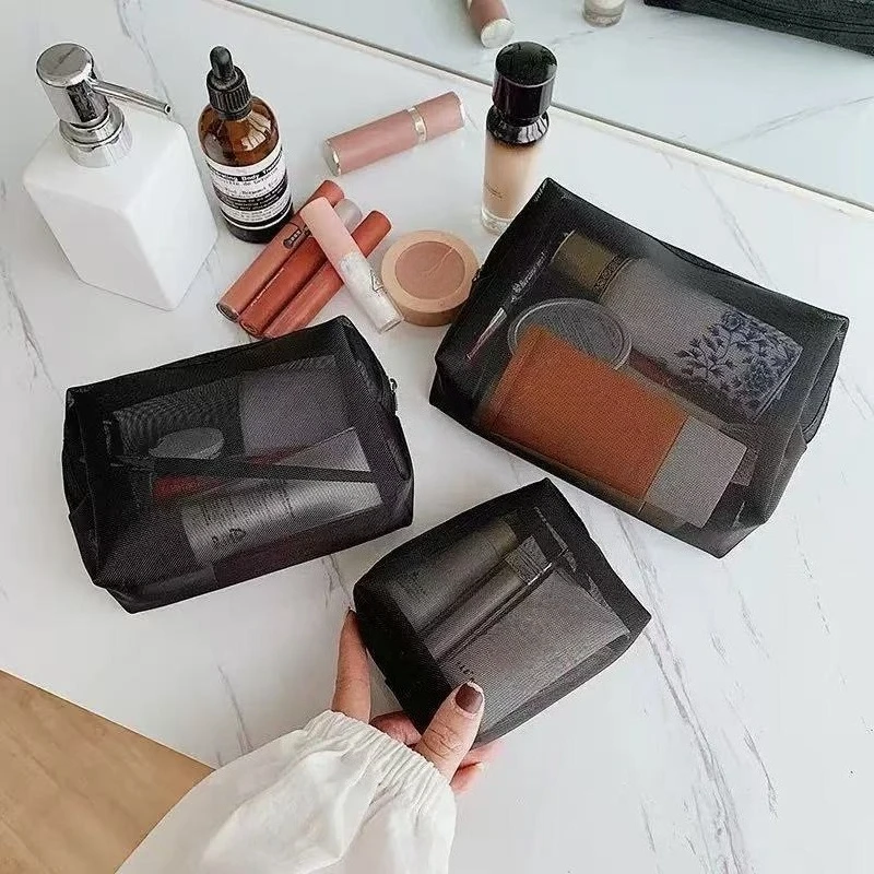 3-Piece Set Mesh Makeup Bag, Ins Style Cosmetic Organizer for Women,Portable Mini Travel Toiletry Pouch for Lipstick & Cosmetics image 2
