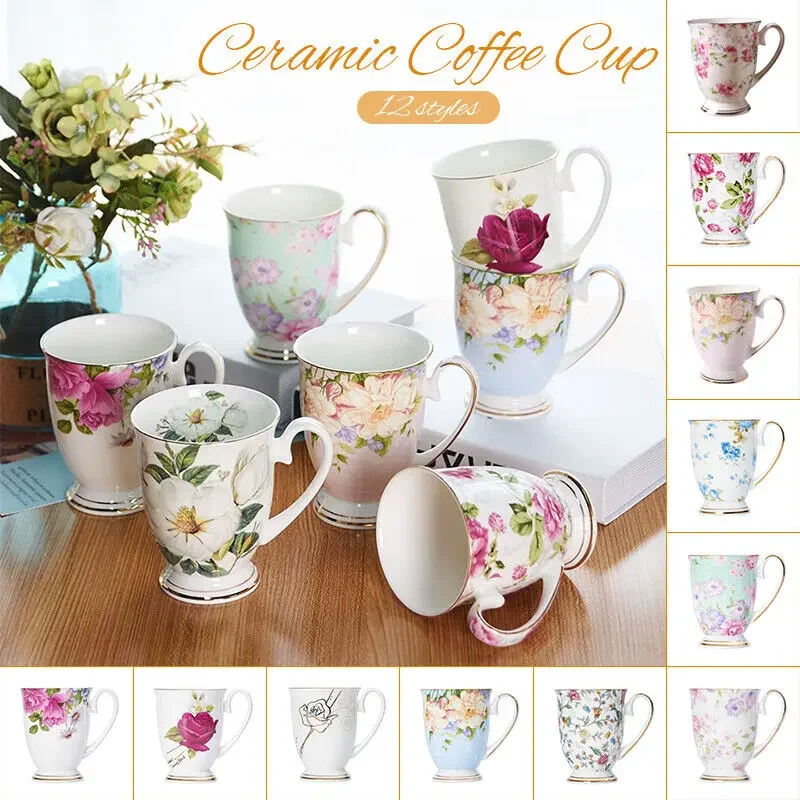 350 ml Vintage Bone China Kaffeetasse Bedruckte Teetasse Frühstück Trinkgeschirr Keramik Kaffeetasse für Küchenzubehör