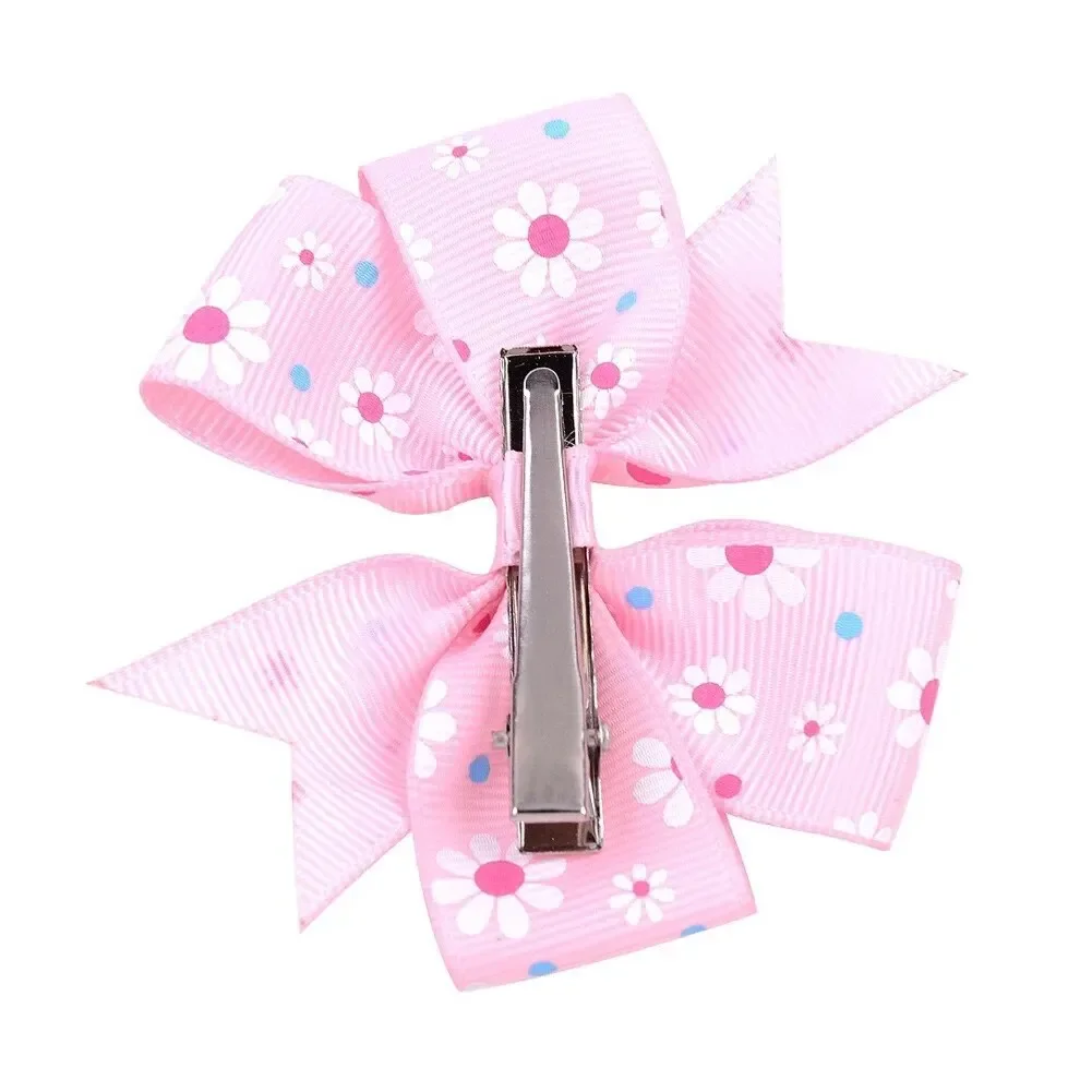 20pcs Daisy Sunflower Dots Ribbed with Fishtail Bow Hair Clip