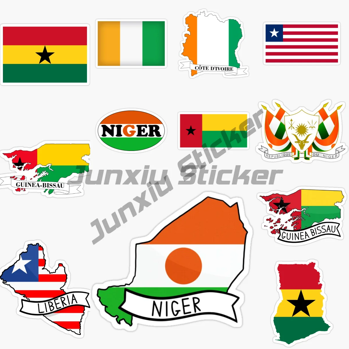 

GUINEA GUINEA-BISSAU Ghana C Te D Ivoire LIBERIA MALI NIGER Map, National Flag, Rectangle Car Sticker, Vinyl Self-adhesive Decal