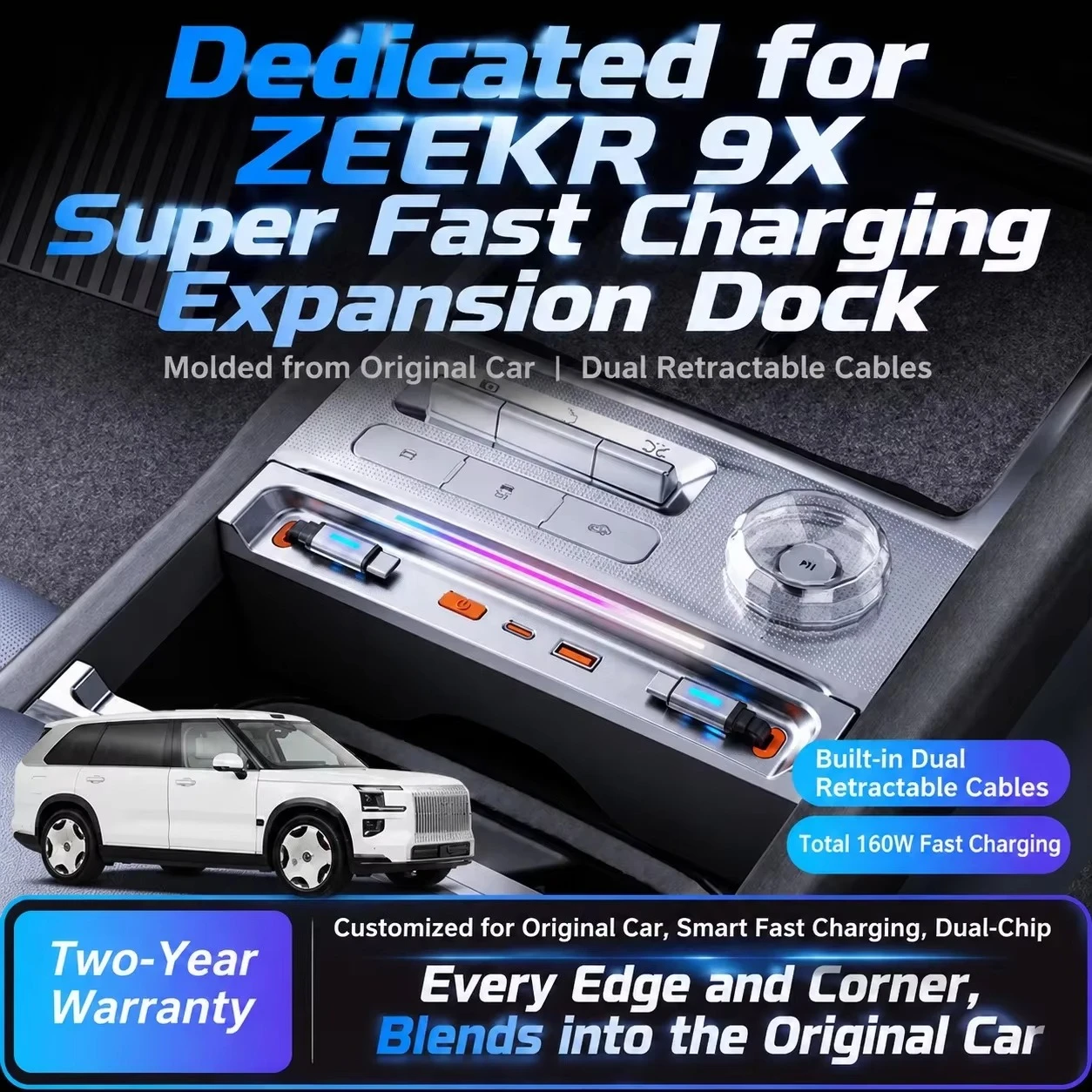 For ZEEKR 9X 2025 Car Charger Center Console Super Fast Charging Hub Cigarette Lighter USB Adapter Upgrade Docking Station